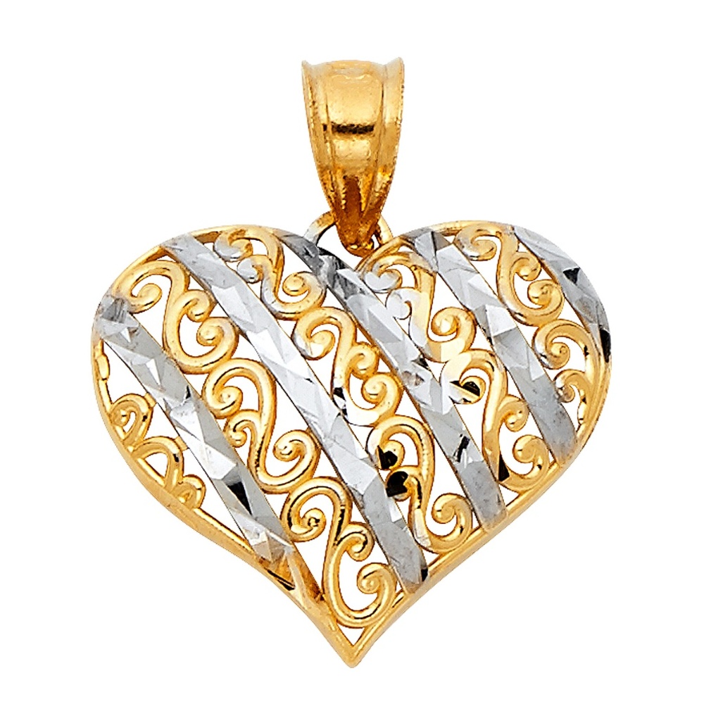 14K Two Tone Heart Pendant